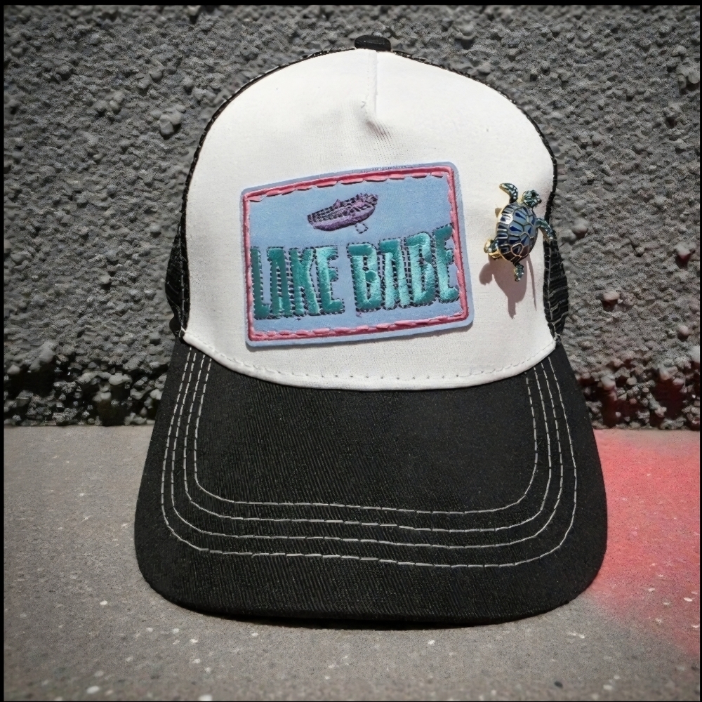 Upcycled Women's Trucker Hat With Turtle Brooch
